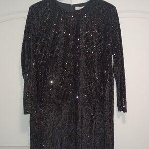 H by Halston Black Sequin Long Sleeve Dress